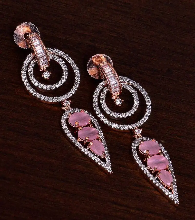 Rose gold plated pink stone embellished american diamond earrings 216ed284