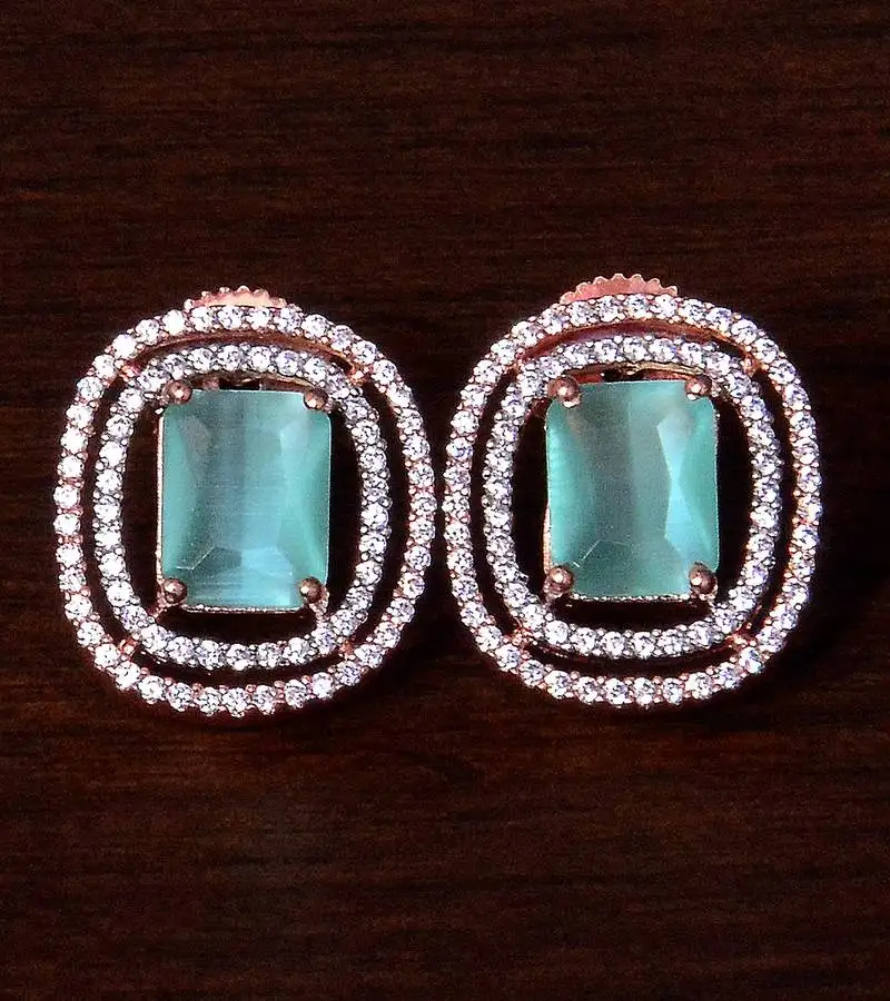 Rose gold plated mint embellished american diamond stud 216ed292