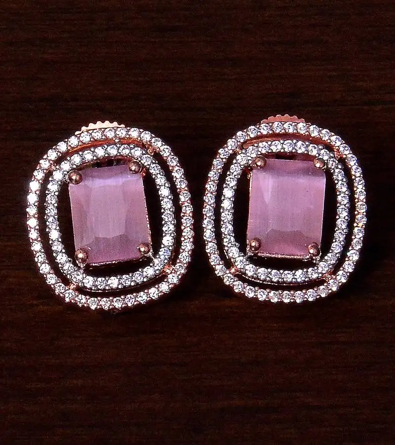 Rose gold plated pink stone embellished american diamond stud 216ed293