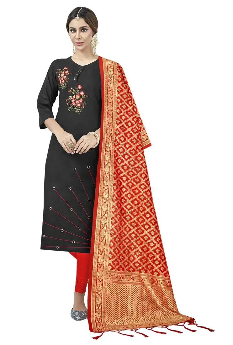 Black embroidered cotton salwar semi stitched