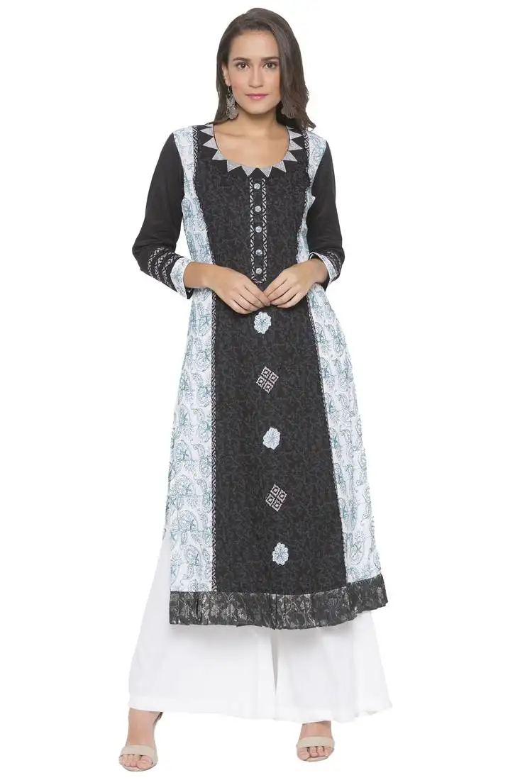 Black printed cotton party wear kurti