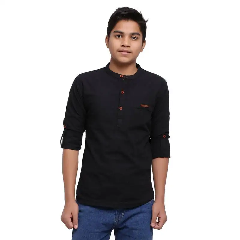 Black plain cotton kids-tops