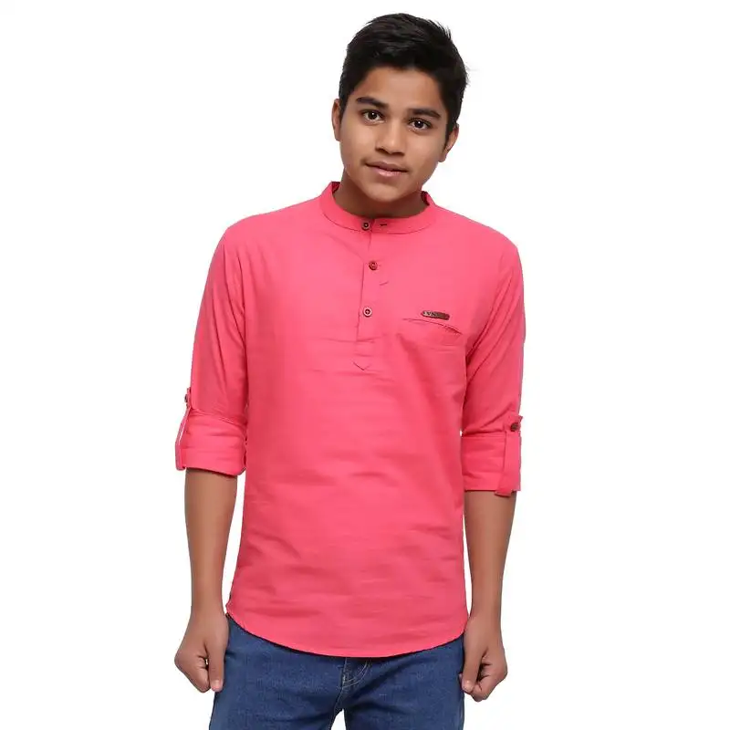Pink plain cotton kids-tops