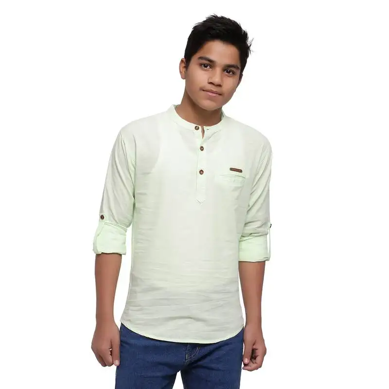 Light green plain cotton kids-tops