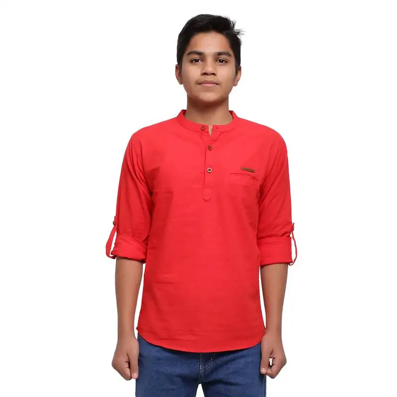 Red plain cotton kids-tops