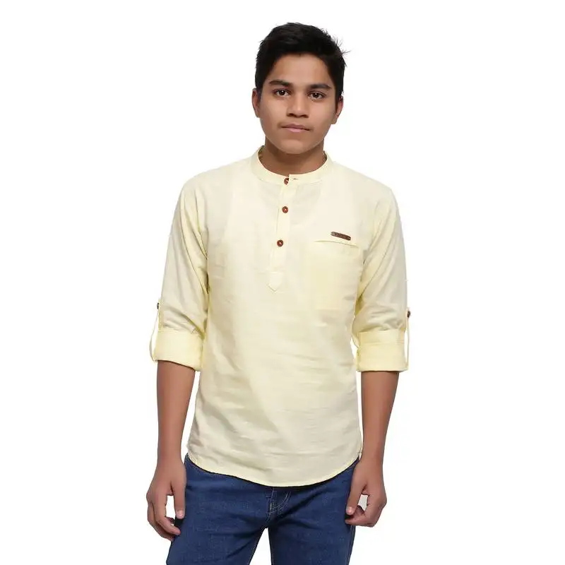 Yellow plain cotton kids-tops