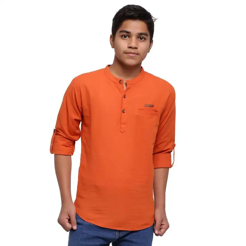 Orange plain cotton kids-tops