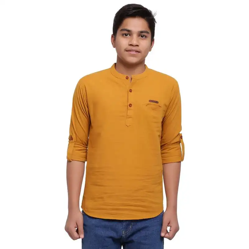 Mustard plain cotton kids-tops