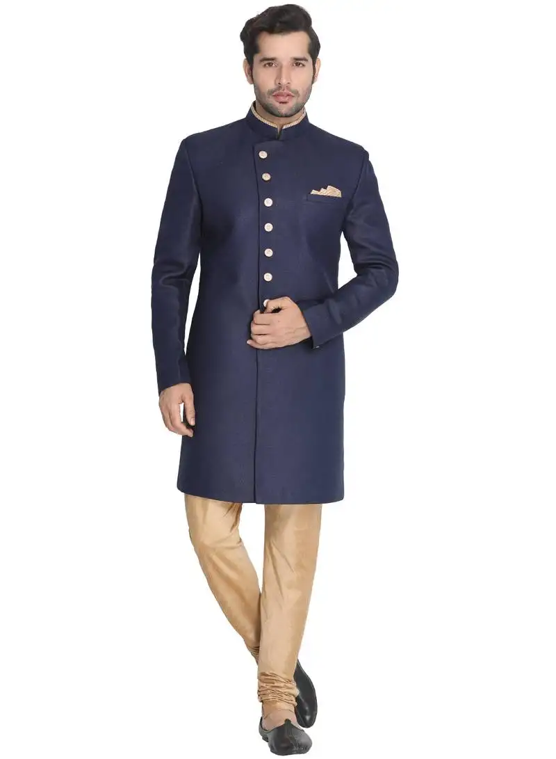 Blue plain blended cotton indo-western-dresses