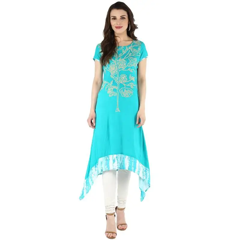 Geroo jaipur green embroidered rayon ethnic-kurtis