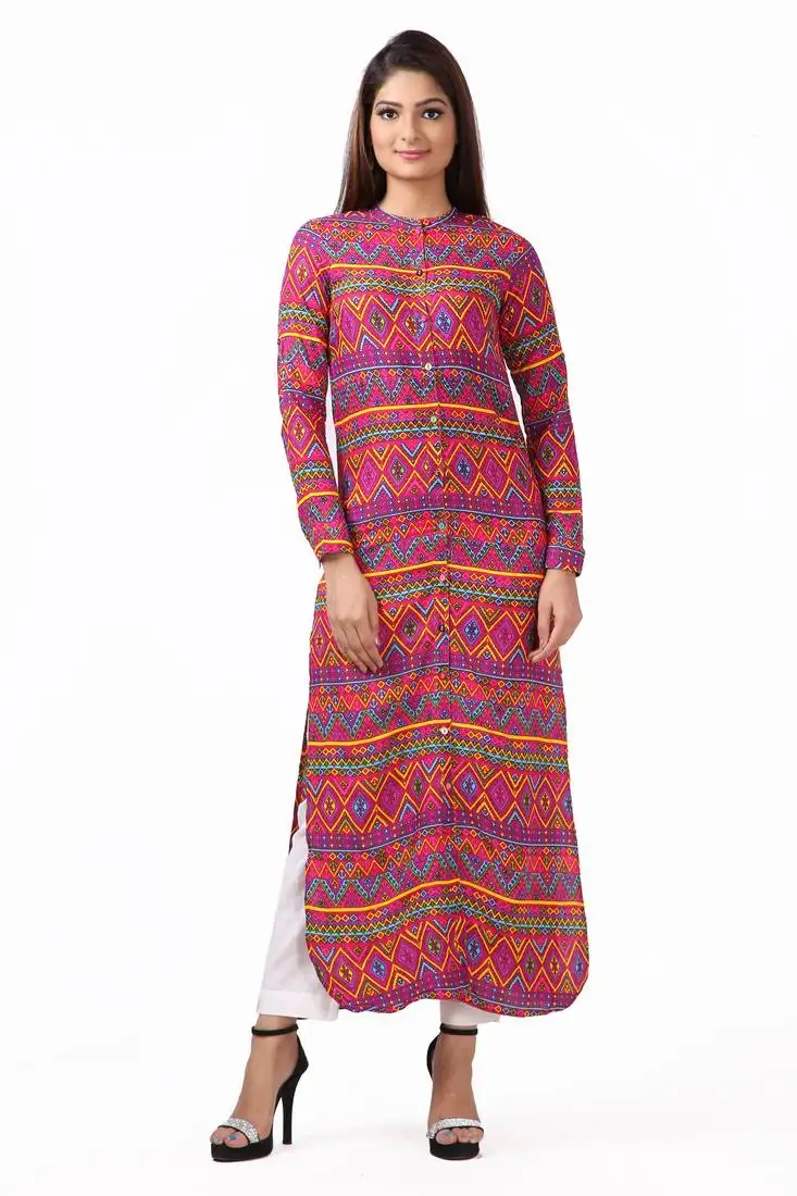 Geroo jaipur red printed rayon ethnic-kurtis