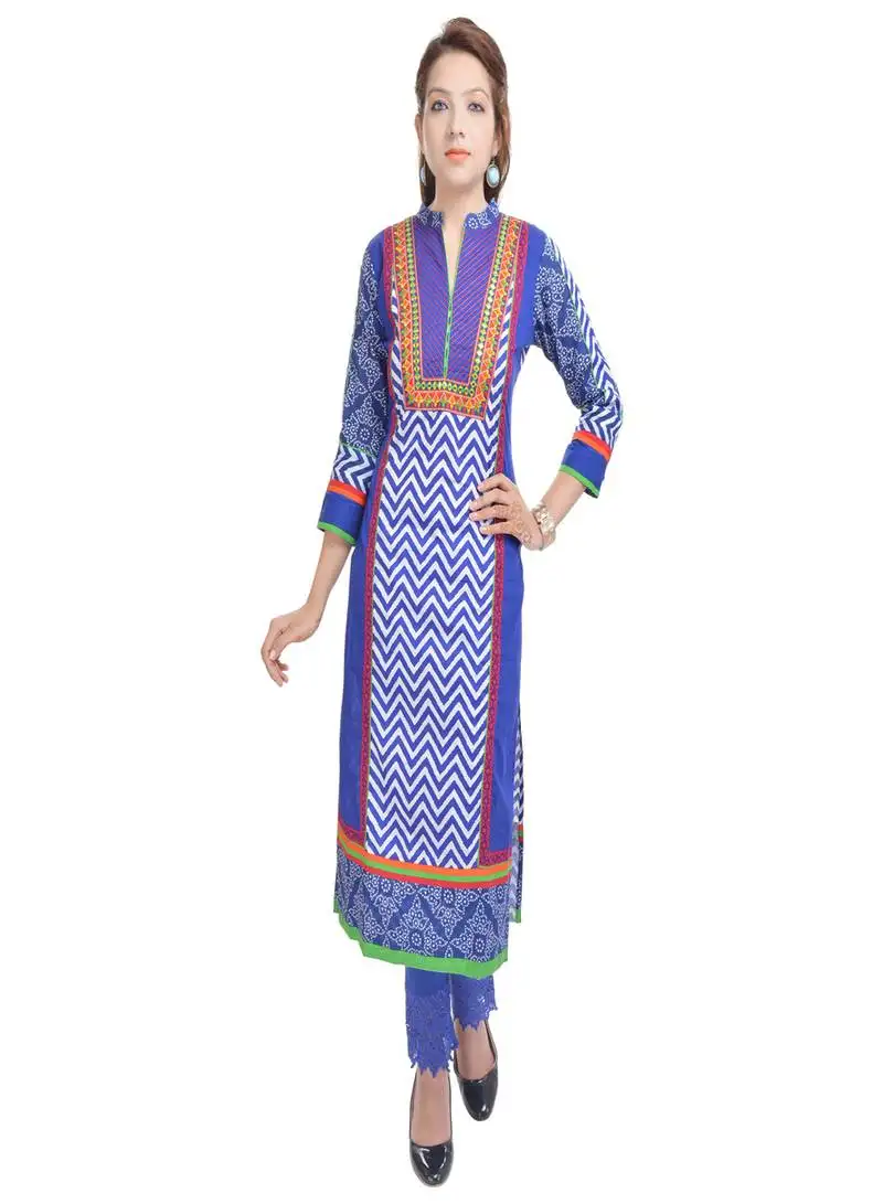 Geroo jaipur blue embroidered cotton ethnic-kurtis