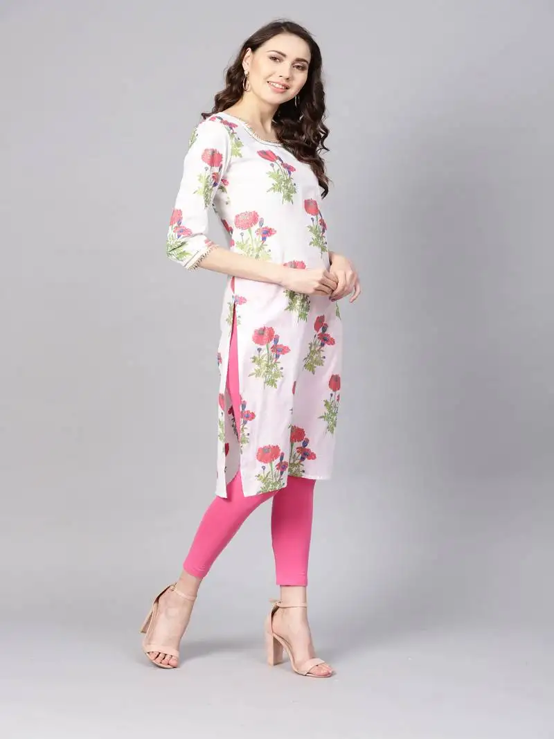 Geroo jaipur white hand block printed straight cotton kurta