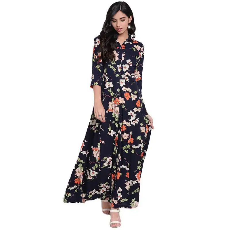 Blue printed viscose rayon long-kurtis