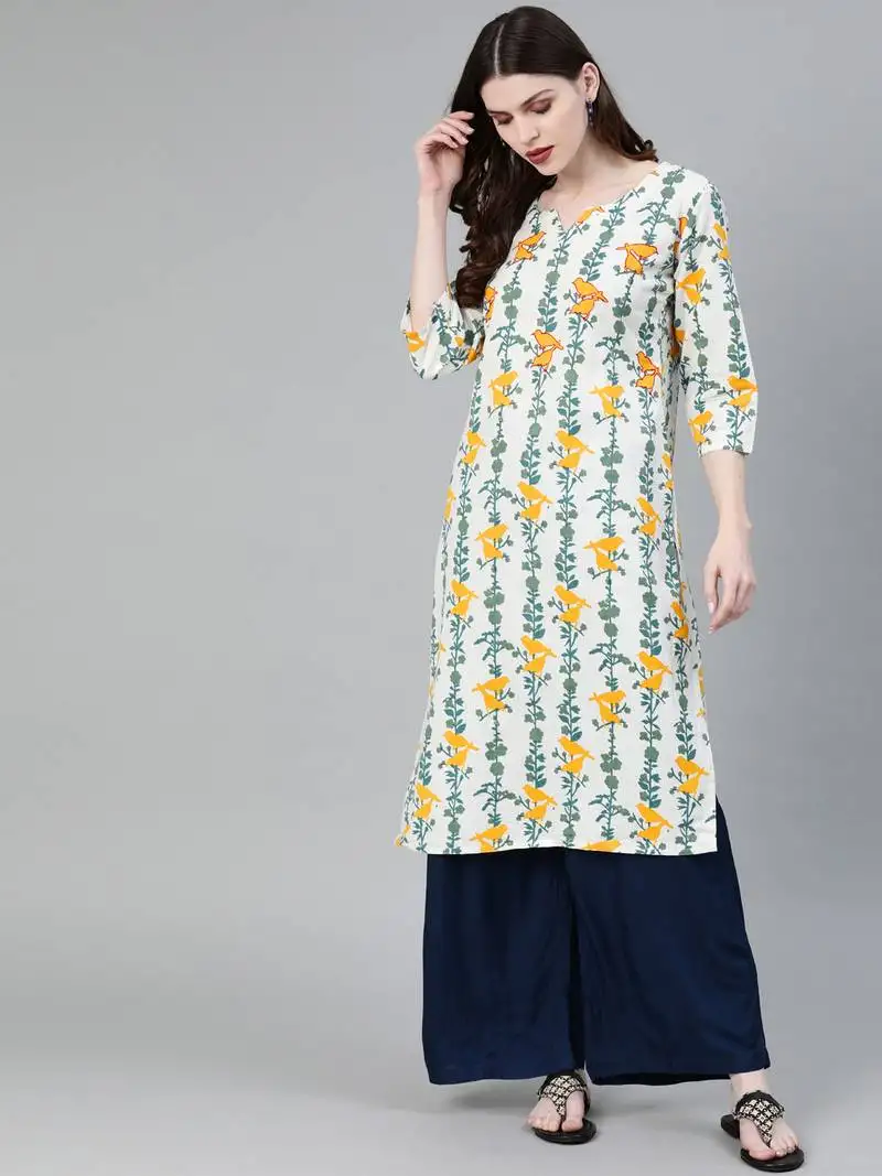 White cotton flax casual wear fancy straight kurta