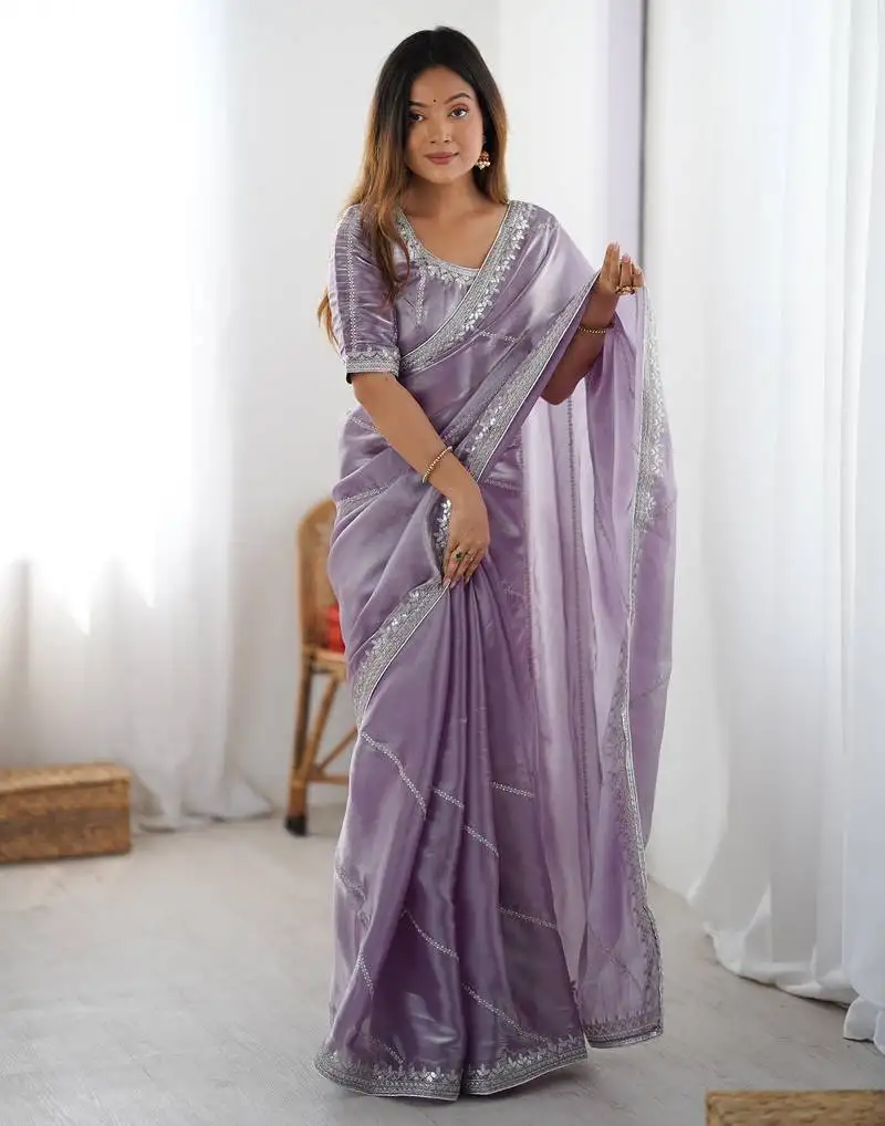 Tissue silk purple saree with tissue silk blouse