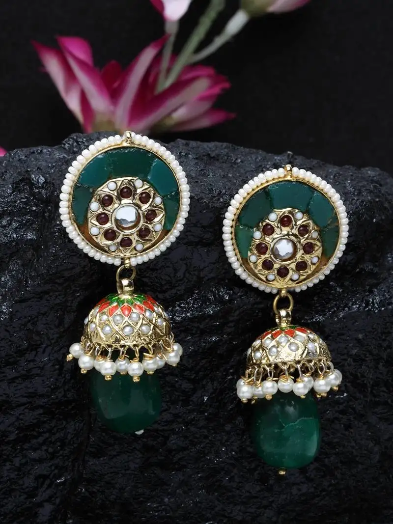 Green emerald jhumkas