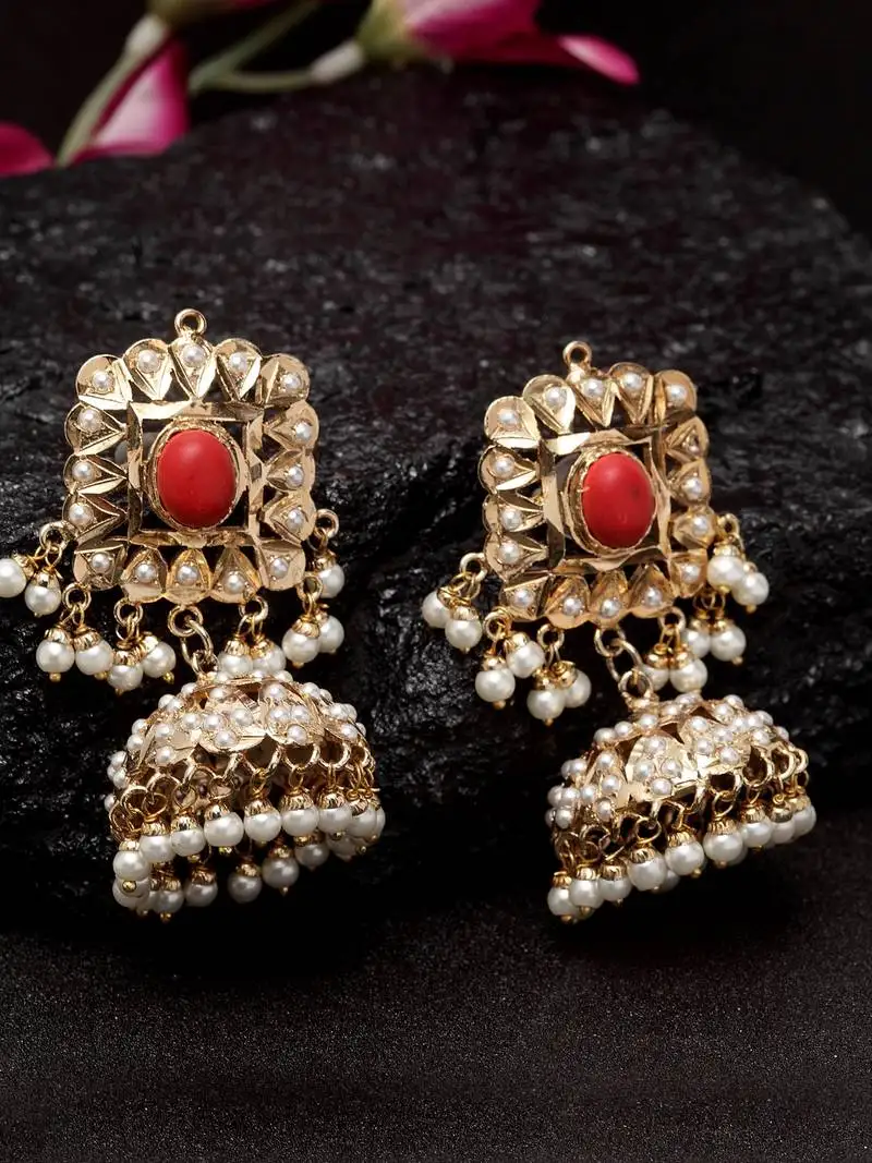 Gold pearls jhumkas