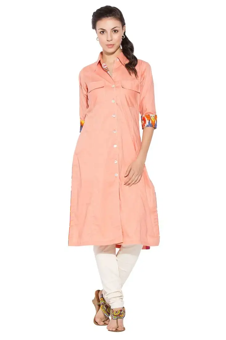 Peach plain cotton party wear kurti