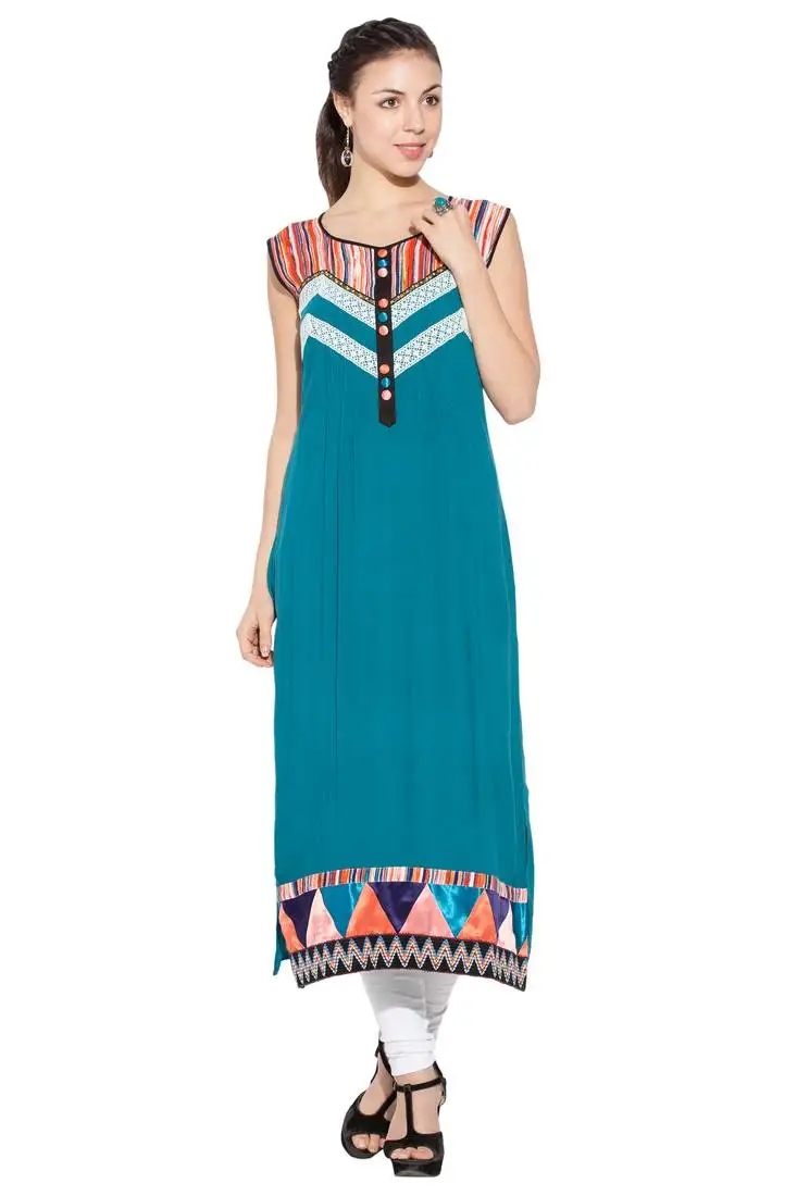 Green embroidered cotton party wear kurti