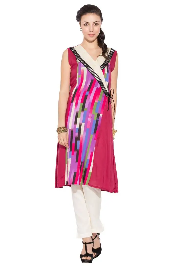Pink printed cotton party wear kurti