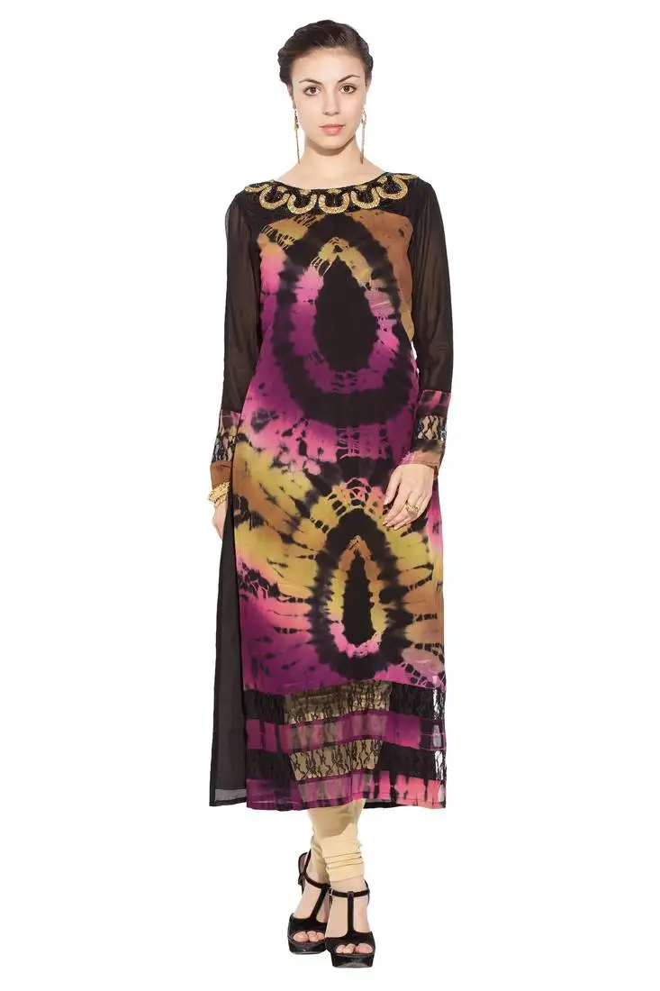 Multicolor embroidered georgette party wear kurti