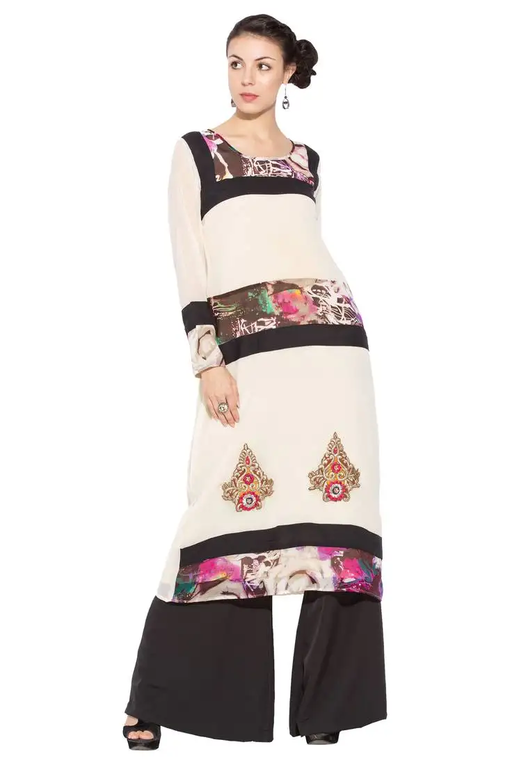 White printed georgette party wear kurti