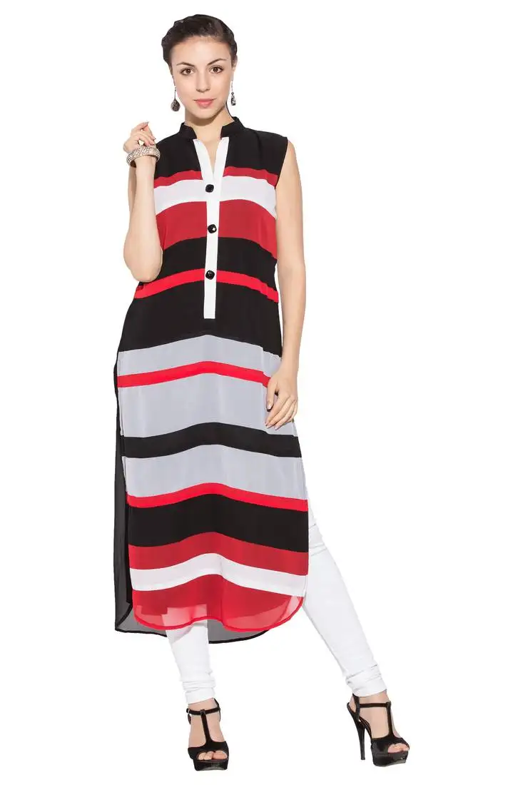 Red printed georgette party wear kurti