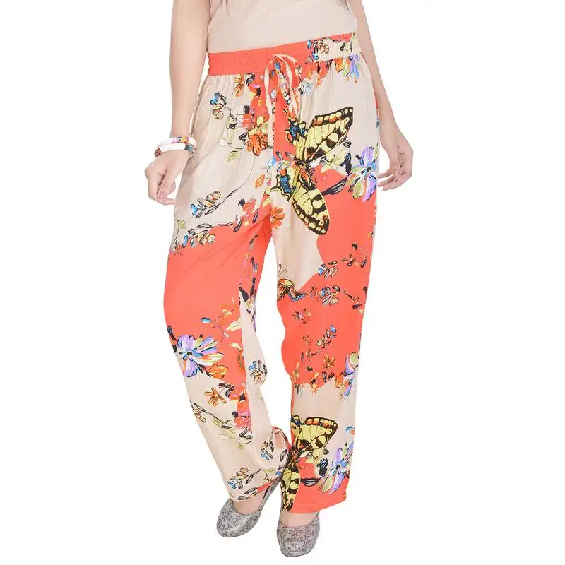 Orange printed cotton trousers