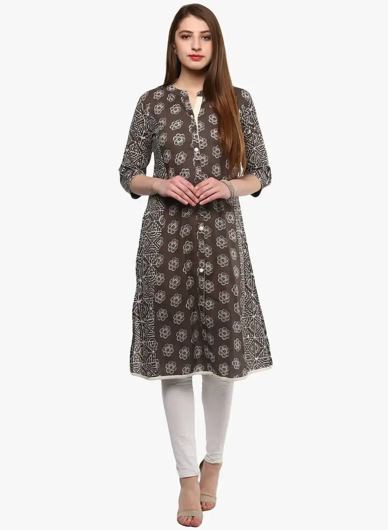Grey printed cotton ethnic-kurtis
