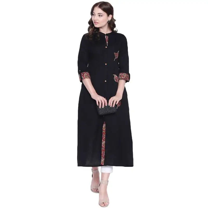 Black plain cotton ethnic-kurtis
