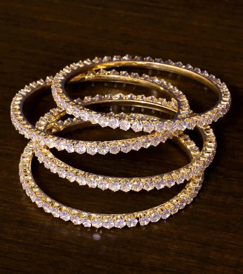 Gold plated american diamond embellished designer bangles bd424