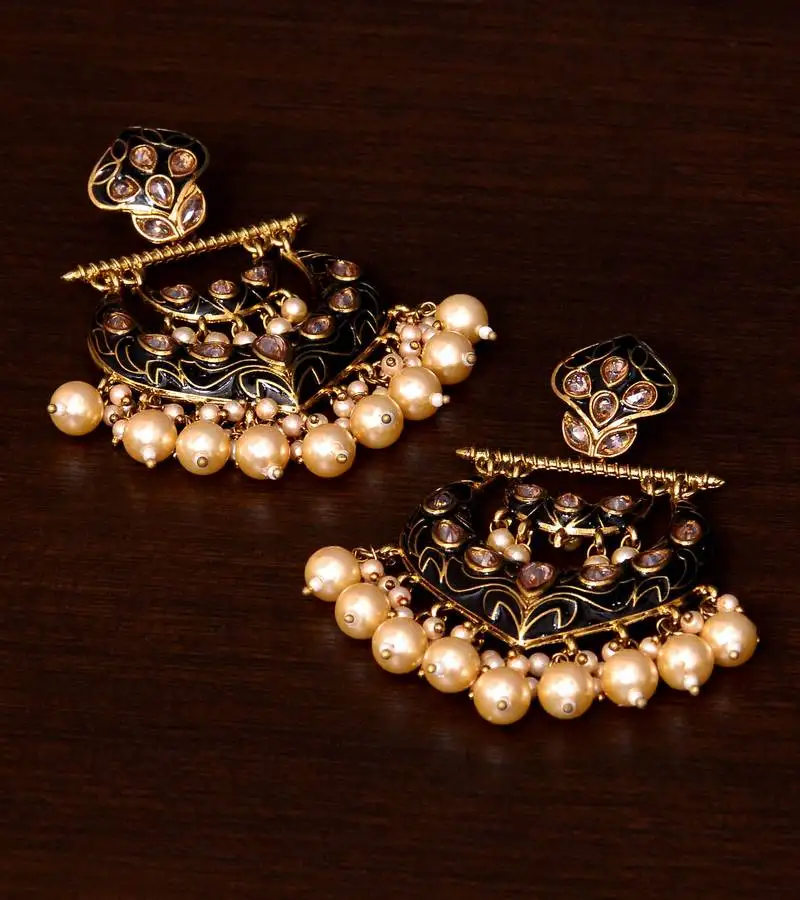 Kundan and pearls embellished designer earrings 217ed213