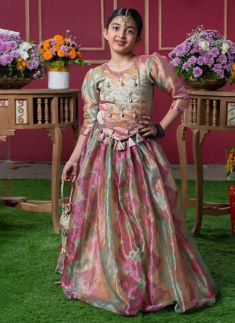 Multicolor embroidered silk lehenga set