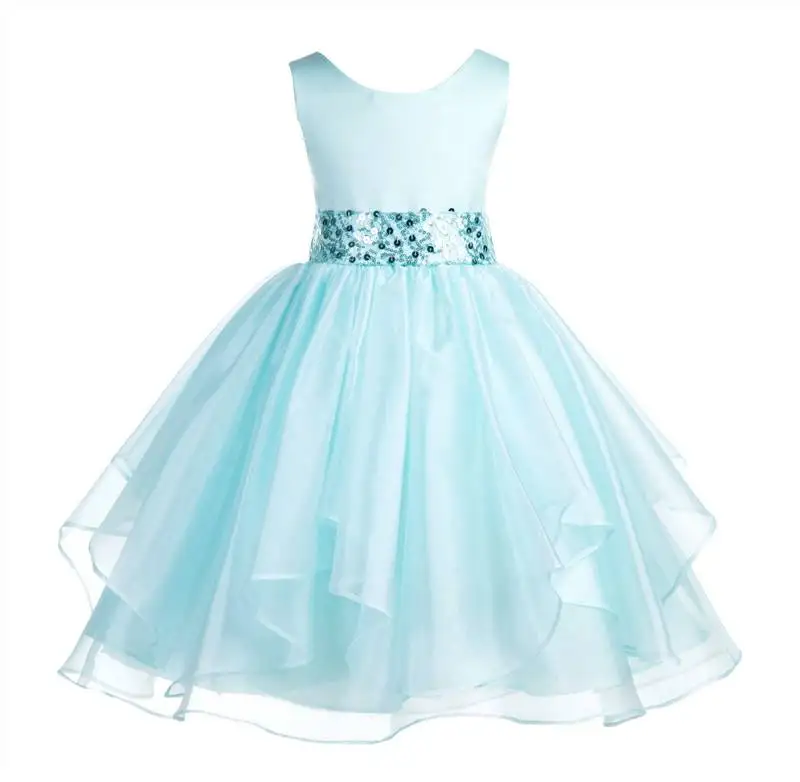 Green plain polyester kids girl gowns