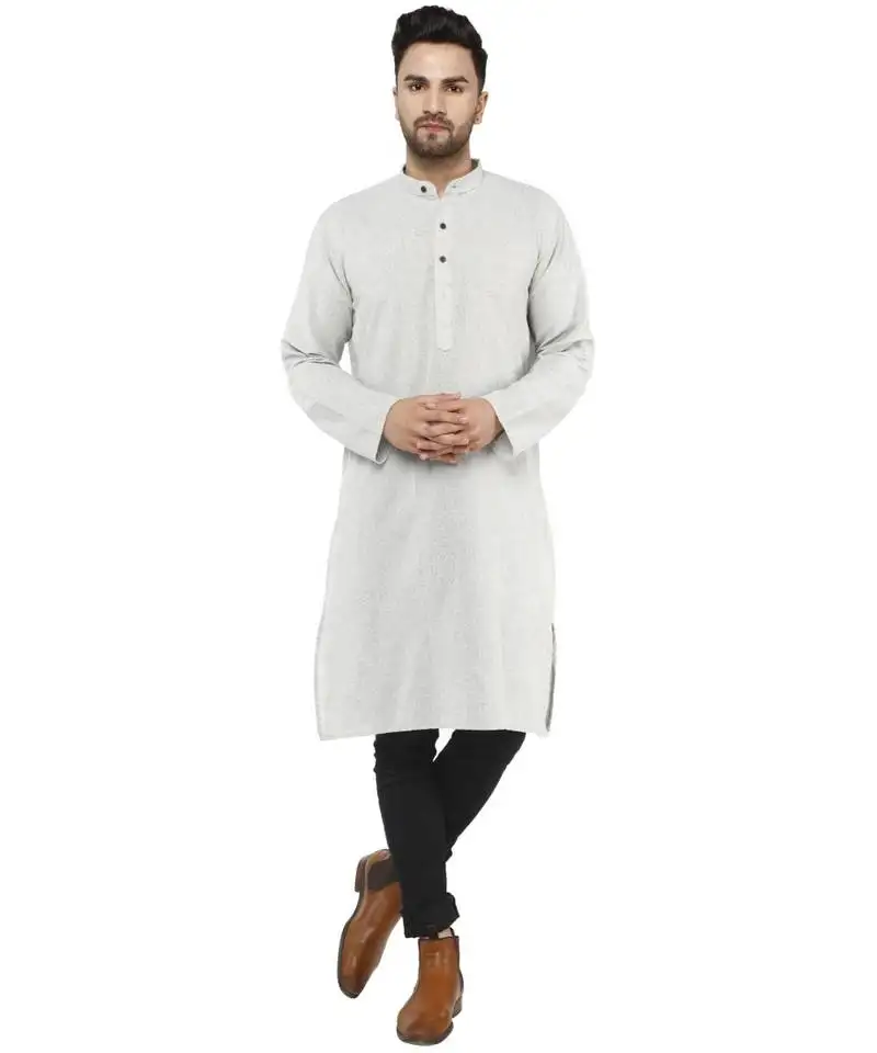 Grey plain cotton kurta
