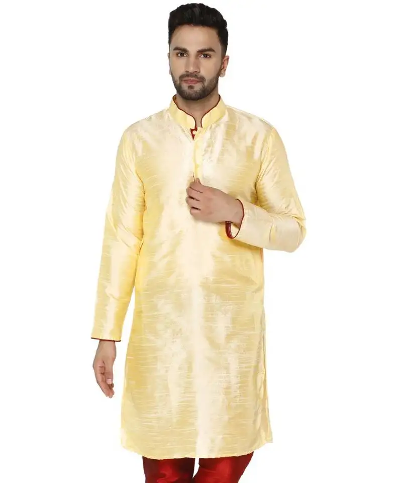Beige plain artSilk kurta