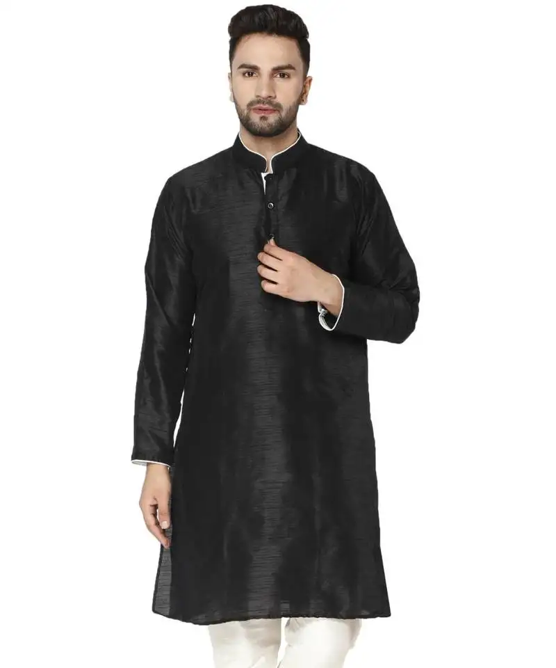 Black plain artSilk kurta