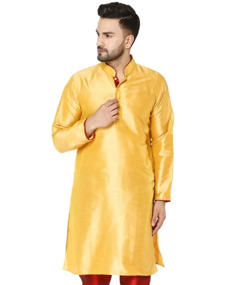 Gold plain artSilk kurta