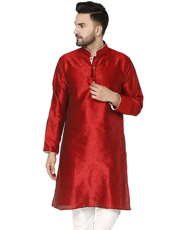 Red plain artSilk kurta