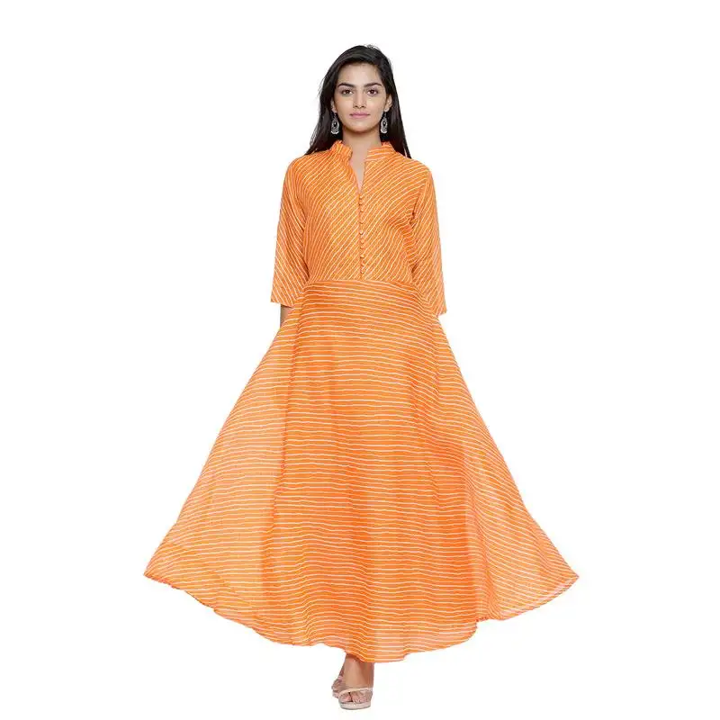 Orange cotton leheriya printed kurti
