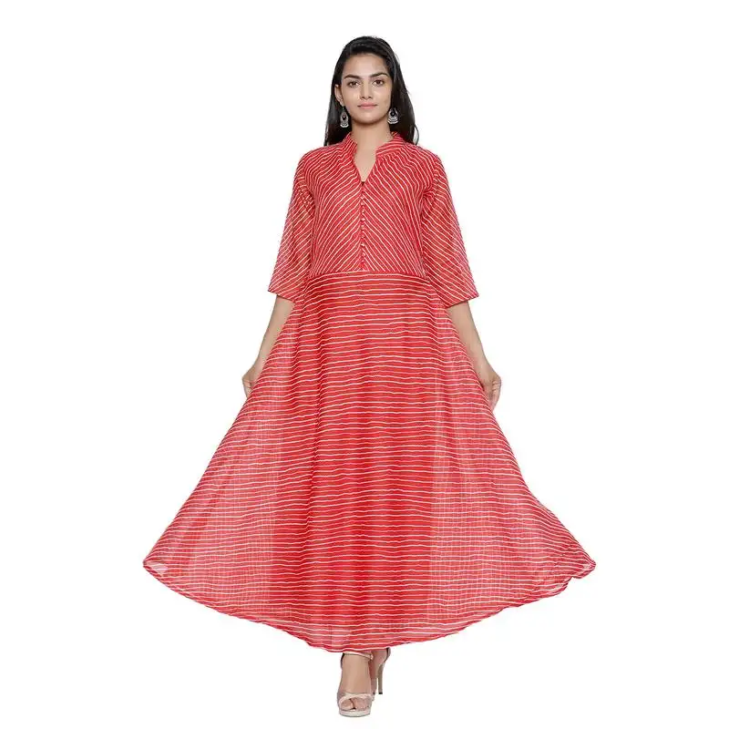 Red cotton leheriya printed kurti