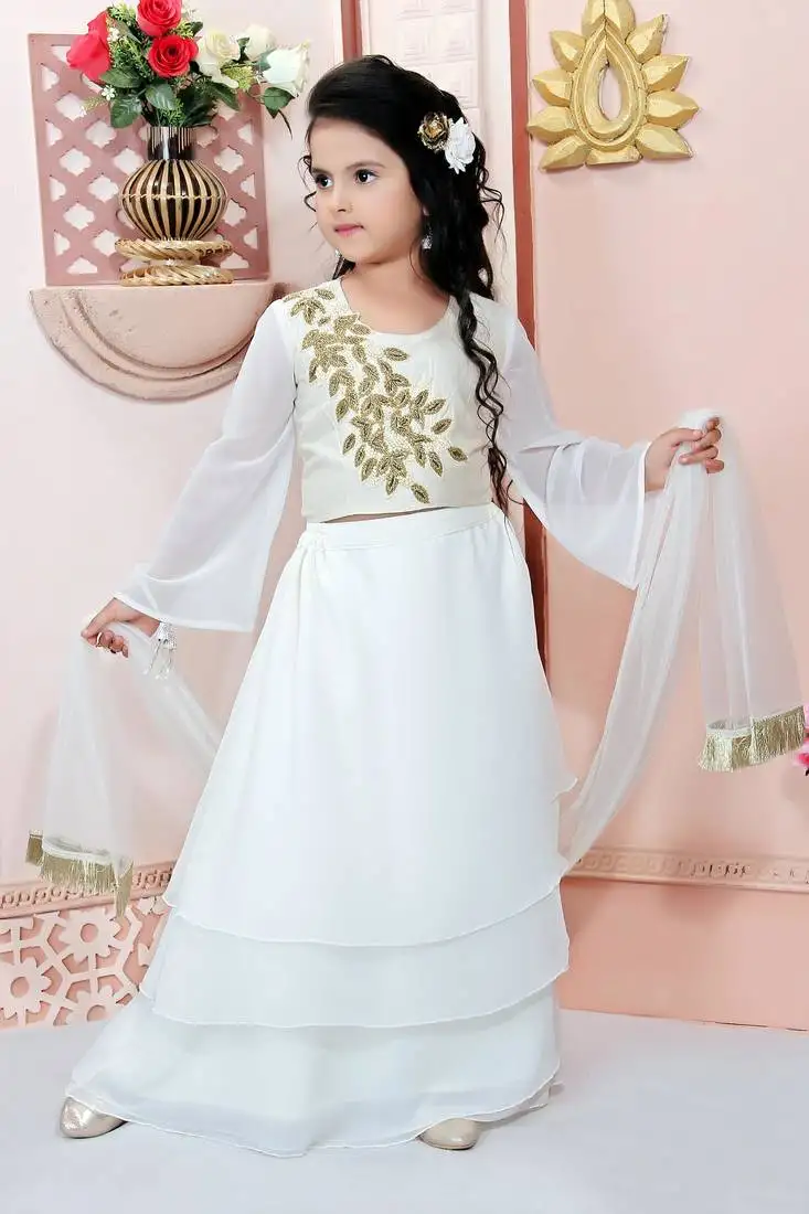 Cream embroidered cotton silk lehenga choli dupatta