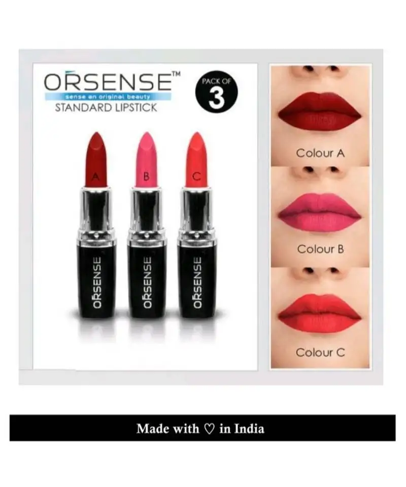Orsense creme lipstick maroon, pink and red multi spf 10 pack of 3 10 g