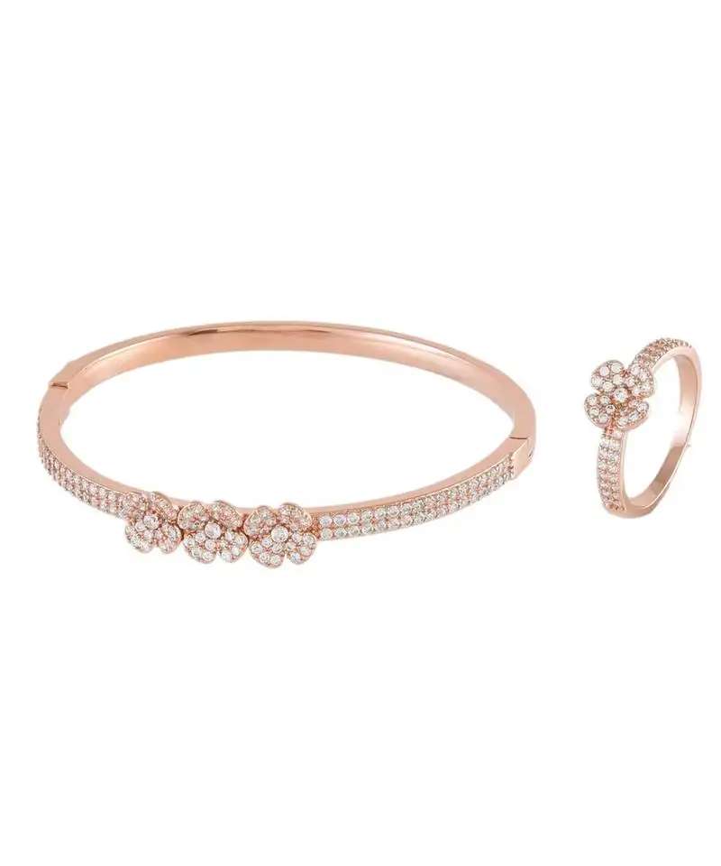 Rosegold beautiful flower diamond bracelet ring combo special gift for valentine