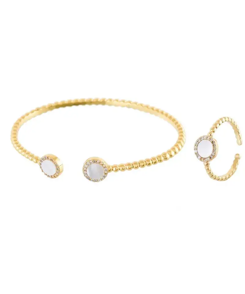 Golden stylish shell pearl diamond bracelet ring combo special for valentine