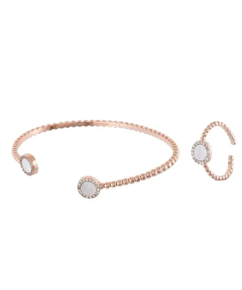 Rosegold stylish shell pearl diamond bracelet ring combo special for valentine