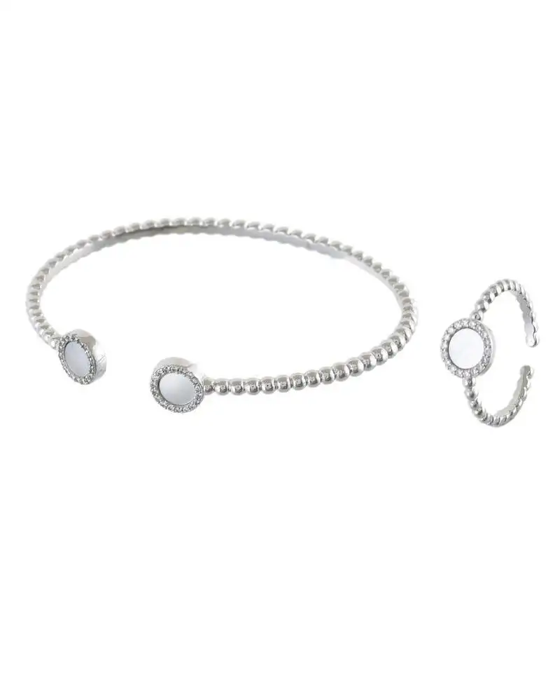 Silver stylish shell pearl diamond bracelet ring combo special for valentine