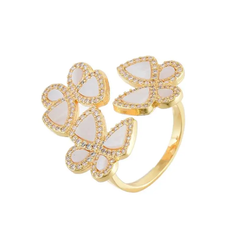 White golden mother pearl beautiful delicate cubic zirconia ring