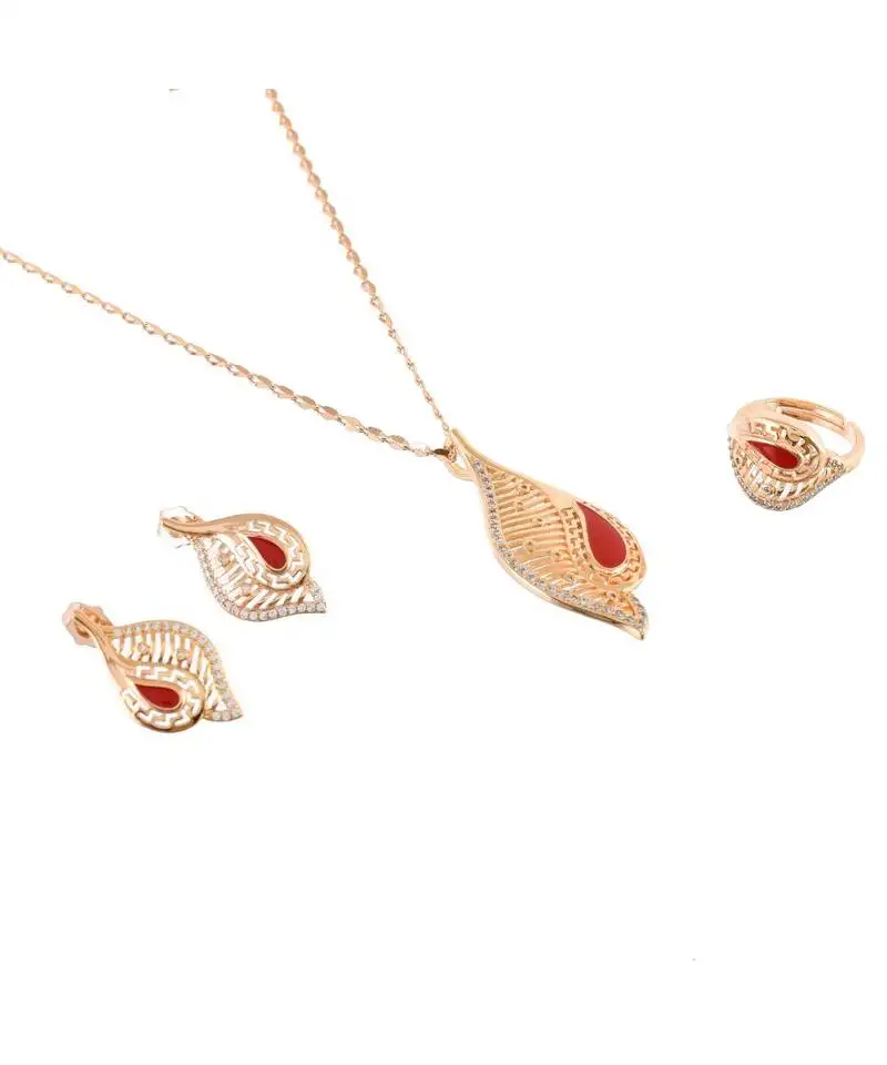 Red rose gold cute delicate valentine gift pendant set
